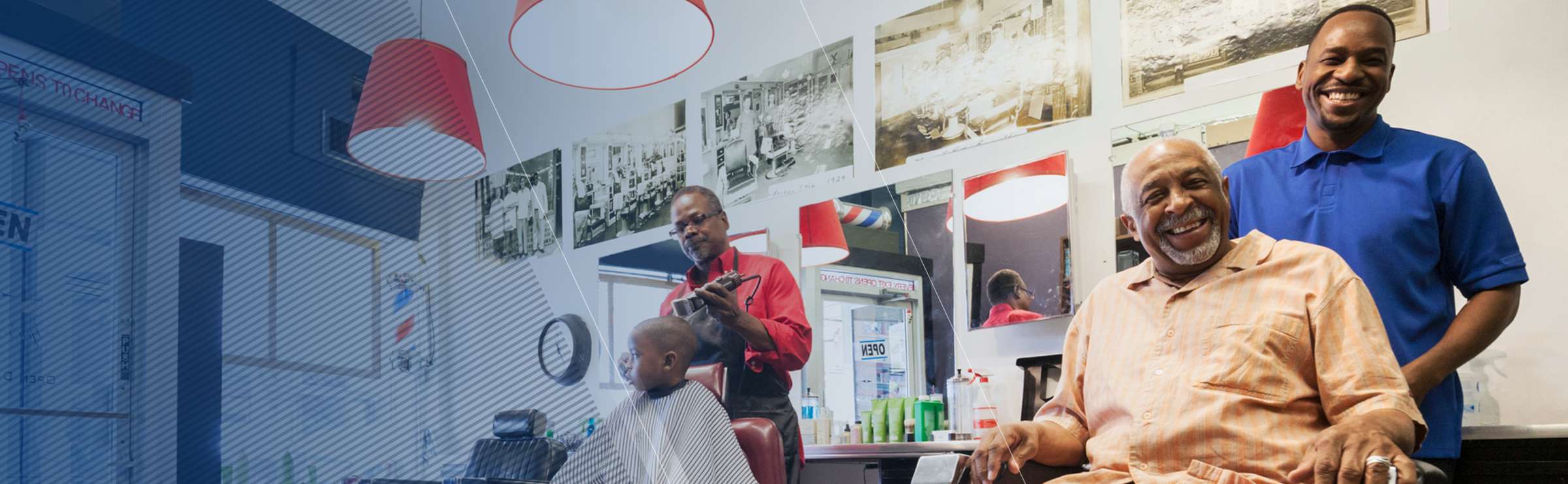 Three men and a little boy in a barber shop together